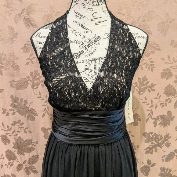 Maggy London Black Crochet Accent Halter Midi Dress, Size 10, New With Tags! - Picture 3 of 13